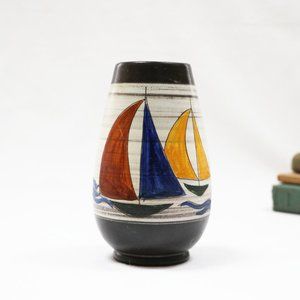 Vintage German Handarbeit Pottery Sailboat Vase